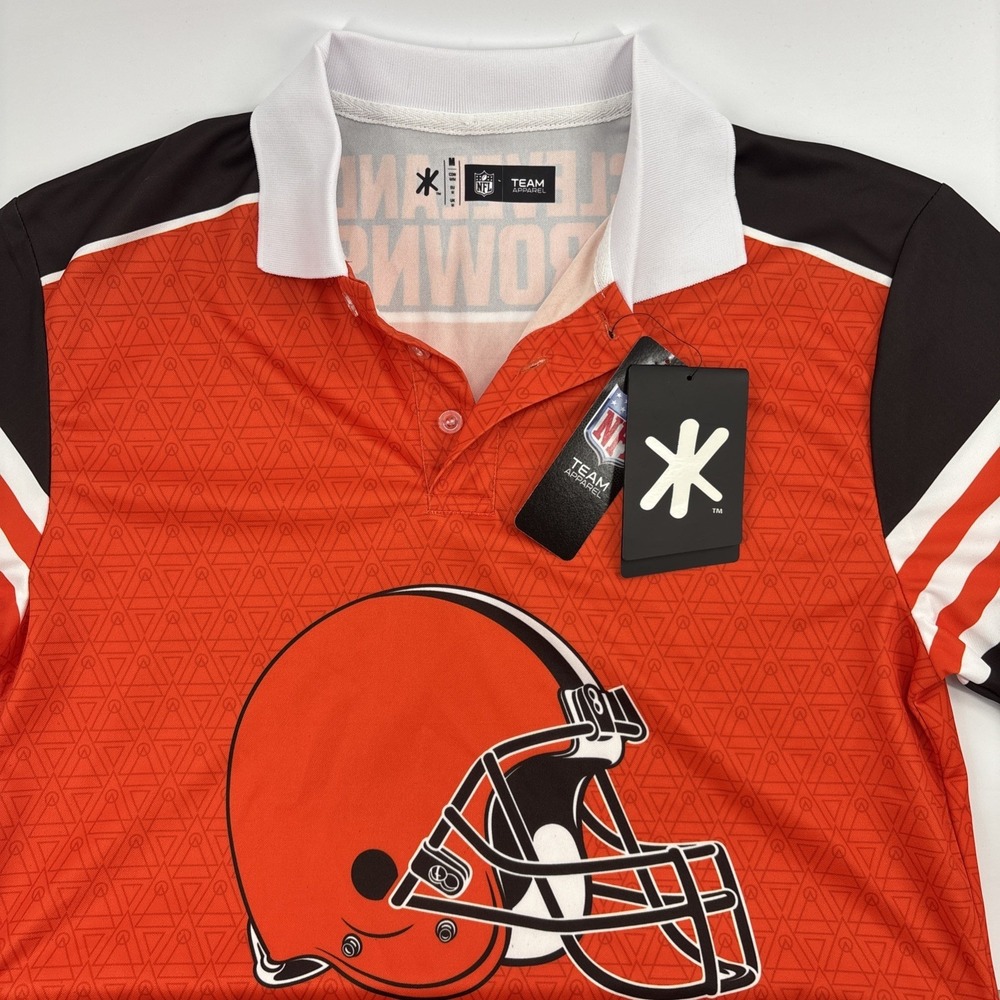 NFL Team Apparel CLEVELAND BROWNS Graphic Football Polo Shirt ORANGE Brown Sz M